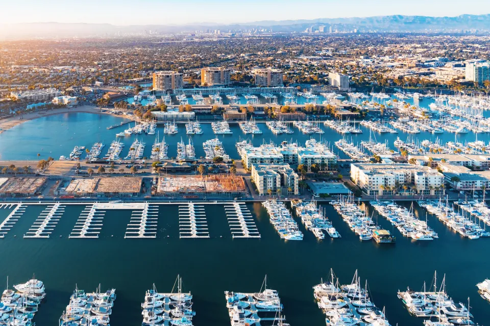 Aerial view of Marina del Rey, California, the world's second largest man-made marina